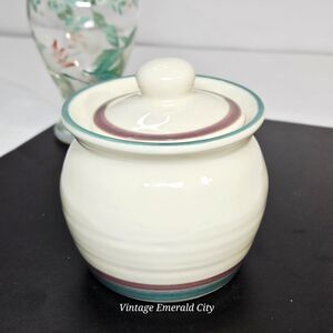 Vtg Pfaltzgraff Juniper Sugar Bowl Canister Storage Lidded Teal Mauve Container